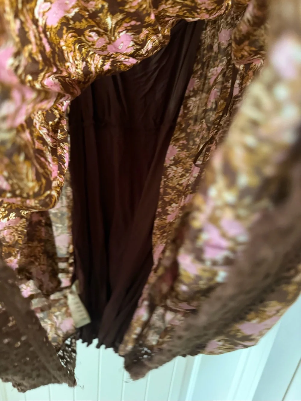 Free People Sleeveless Floral Mini Dress in Pink & Brown